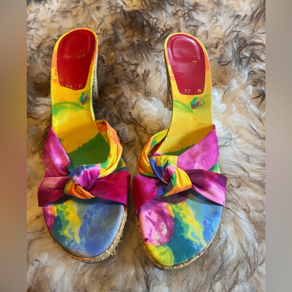 Stuart Weitzman size 12 GUC rattan heel slides